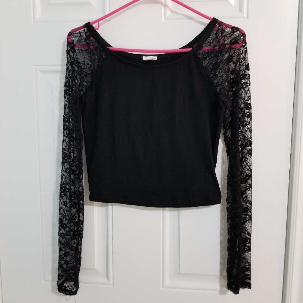 Garage Top, Lacey sleeve cotton crop top